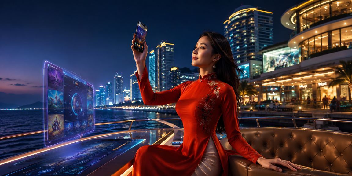 Cô gái mặc áo dài tại Nha Trang trải nghiệm esports betting trực tuyến